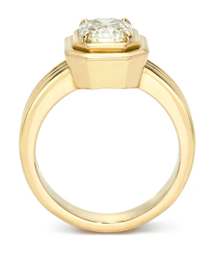 18K Yellow Gold ELENI Ring with Cut Cornered Rectangular Step Cut Diamond