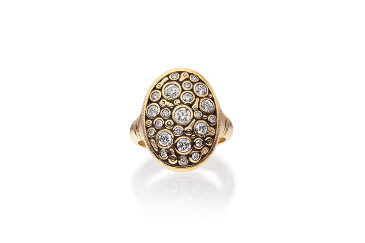 18K Yellow Gold Constellation Dome Ring with Round Brilliant Cut Diamonds