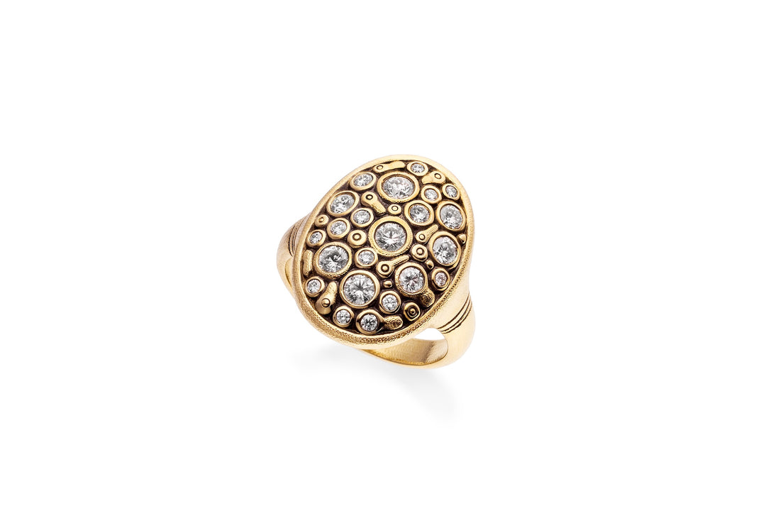 18K Yellow Gold Constellation Dome Ring with Round Brilliant Cut Diamonds