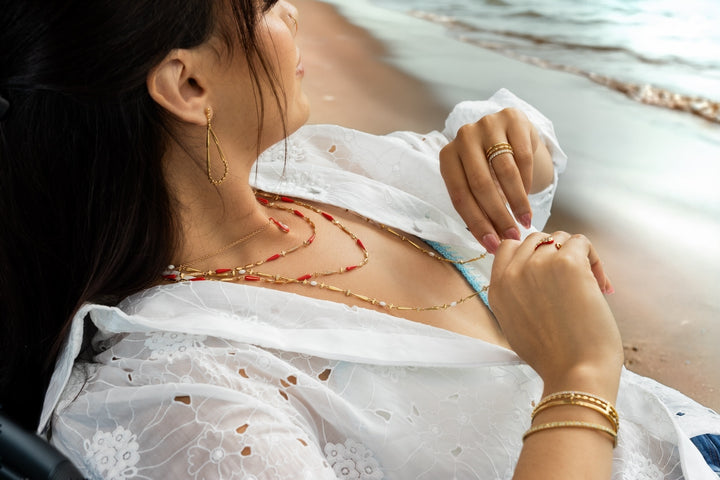 18K Rose Gold, Brown Diamond & Red Ceramic Necklace