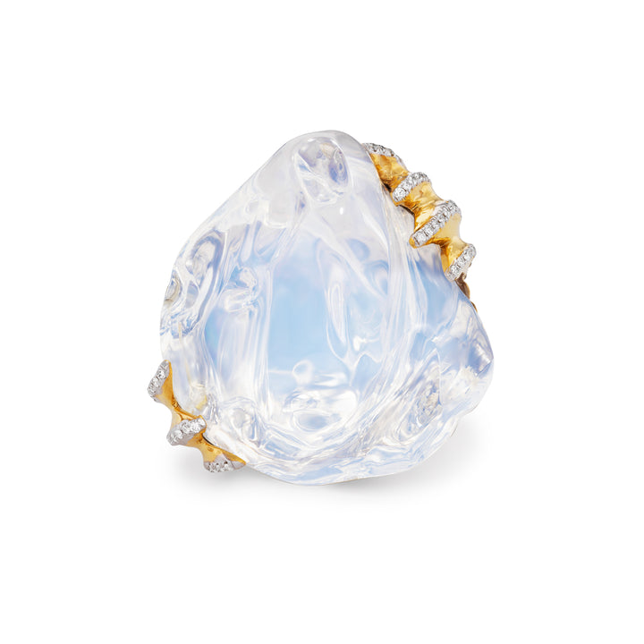 18K Yellow Gold, Clear Fire Opal & Diamond Ring