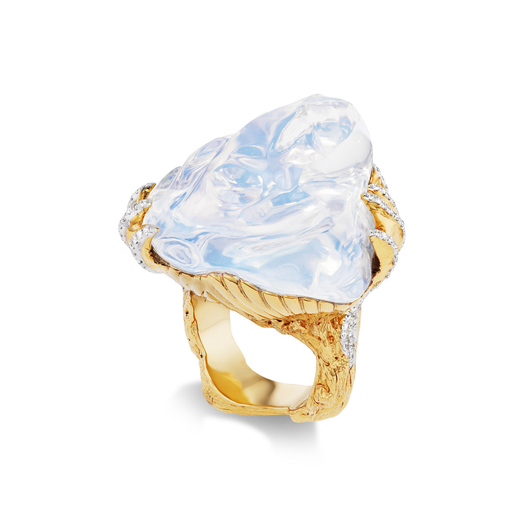 18K Yellow Gold, Clear Fire Opal & Diamond Ring