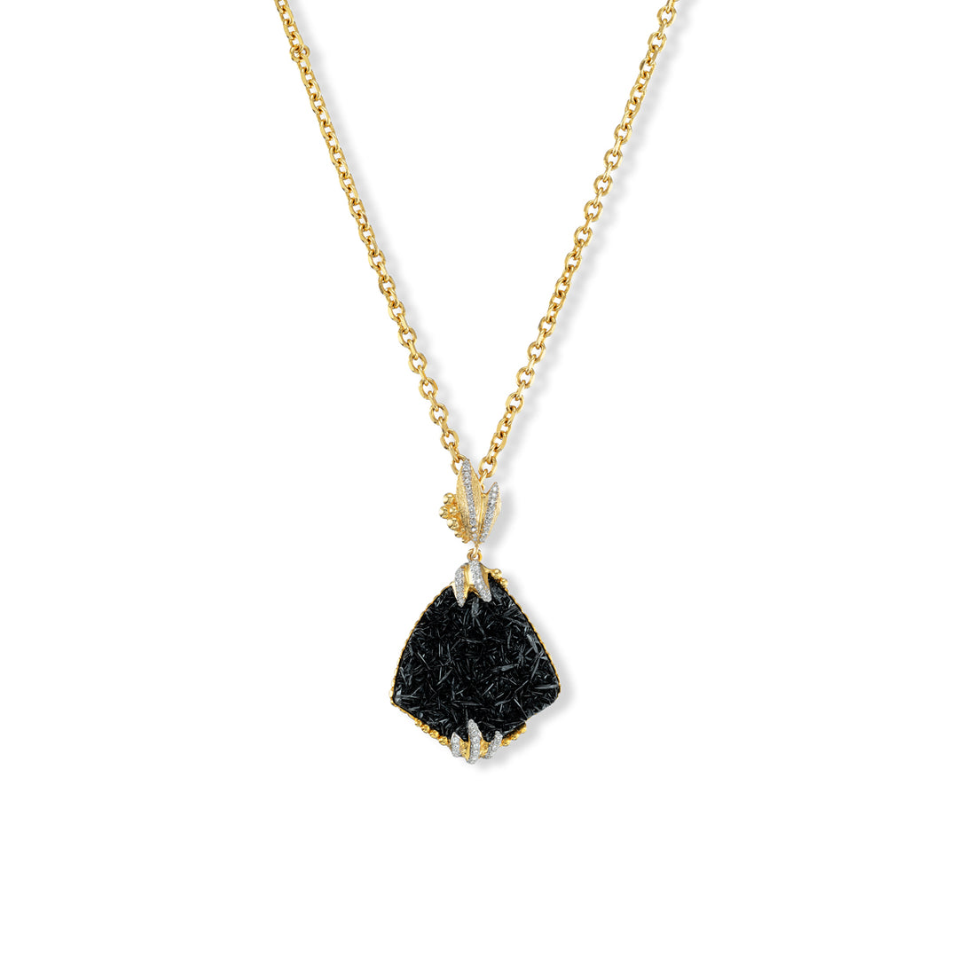 18K Yellow Gold,  Hematite and Diamond Necklace