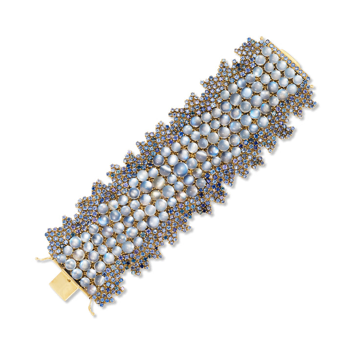 18K Yellow Gold, Moonstone & Blue Sapphire Bracelet