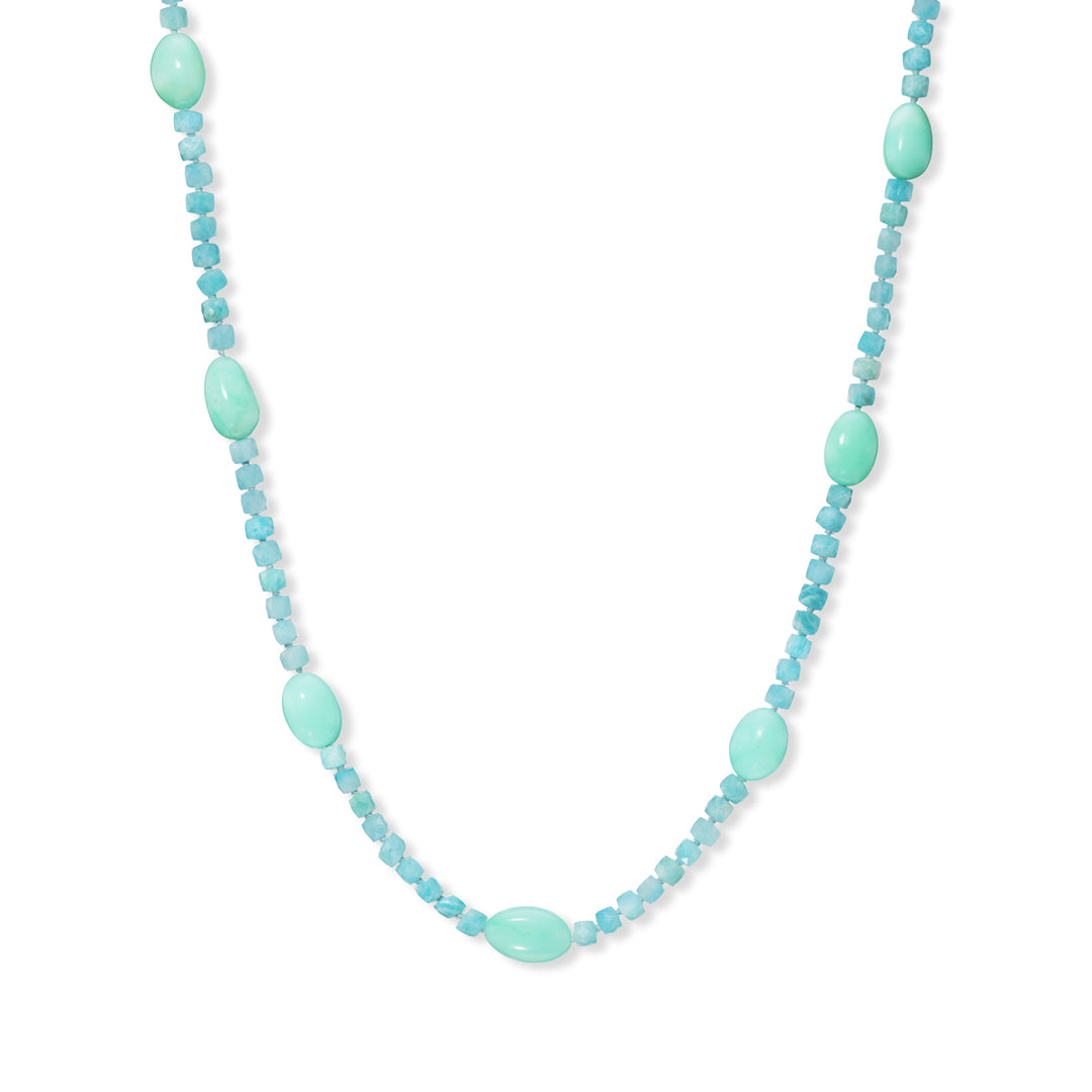 18K Yellow Gold, Serbian Opal & Amazonite Necklace