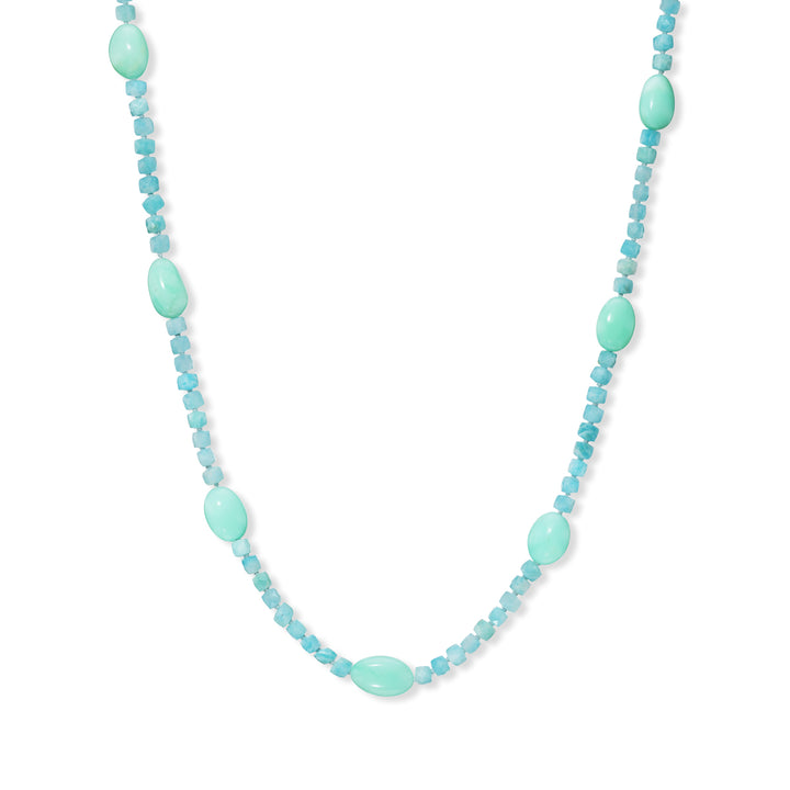 18K Yellow Gold, Serbian Opal & Amazonite Necklace