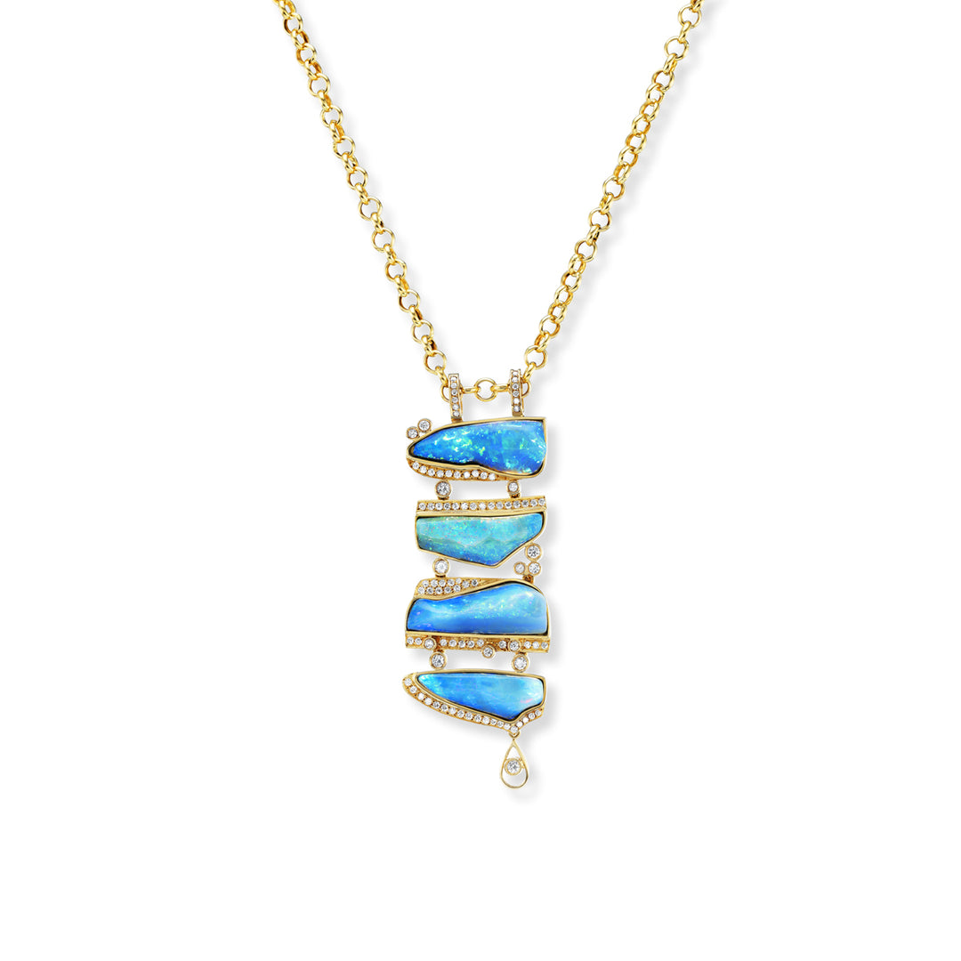 18K Yellow Gold,  Blue Opal & Diamond Pendant