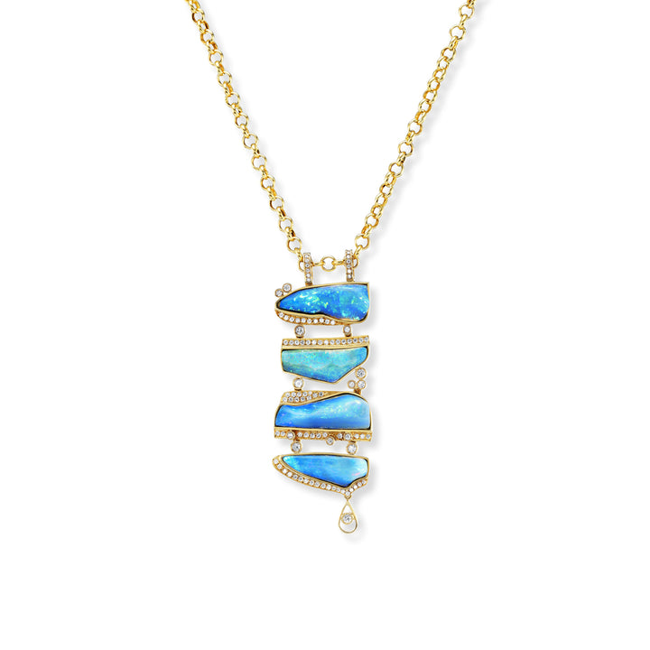 18K Yellow Gold,  Blue Opal & Diamond Pendant