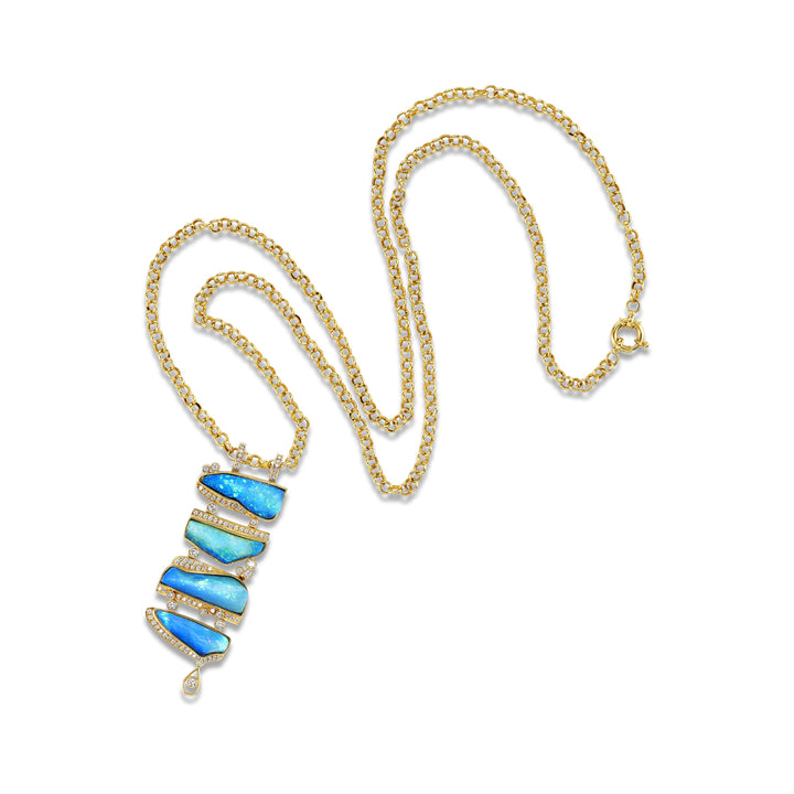 18K Yellow Gold,  Blue Opal & Diamond Pendant