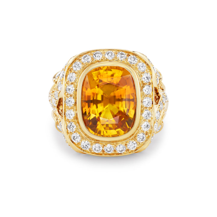 18K Yellow Gold, Orange Sapphire & Diamond Ring