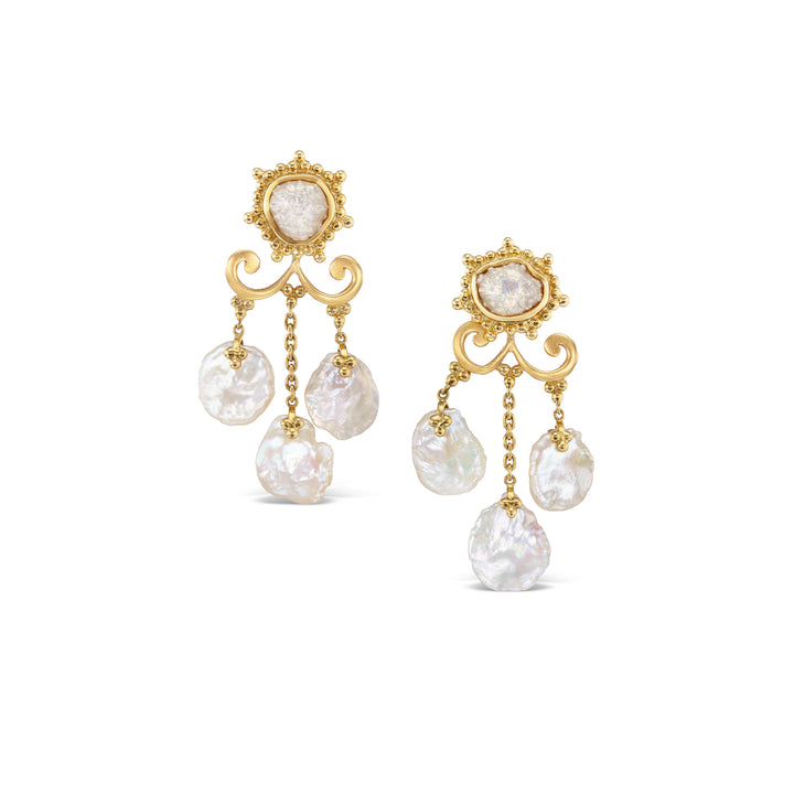 18K Yellow Gold,  Pearl & Petal Pearl Earrings