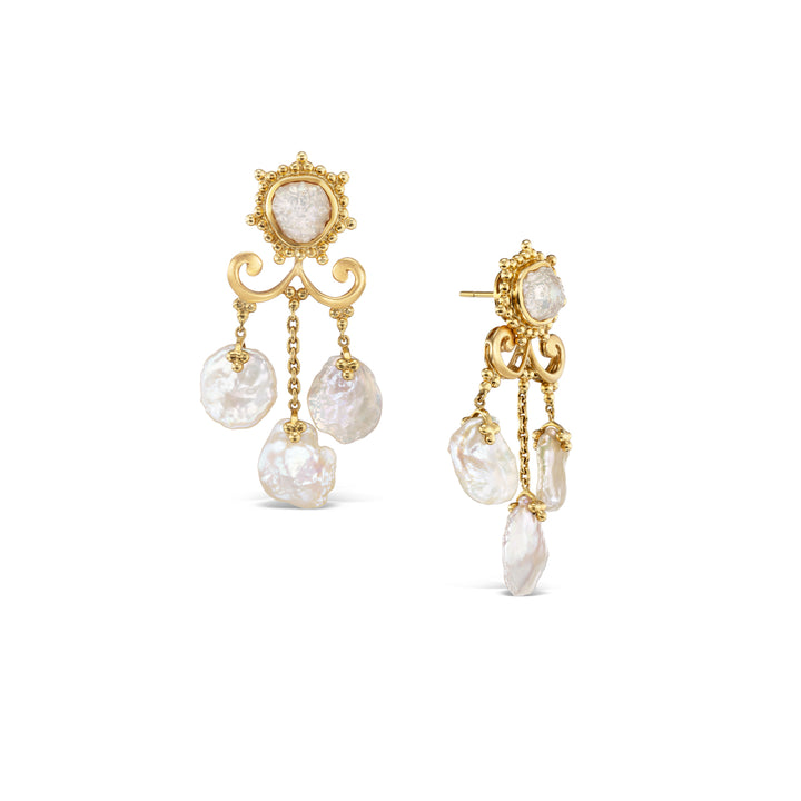 18K Yellow Gold,  Pearl & Petal Pearl Earrings