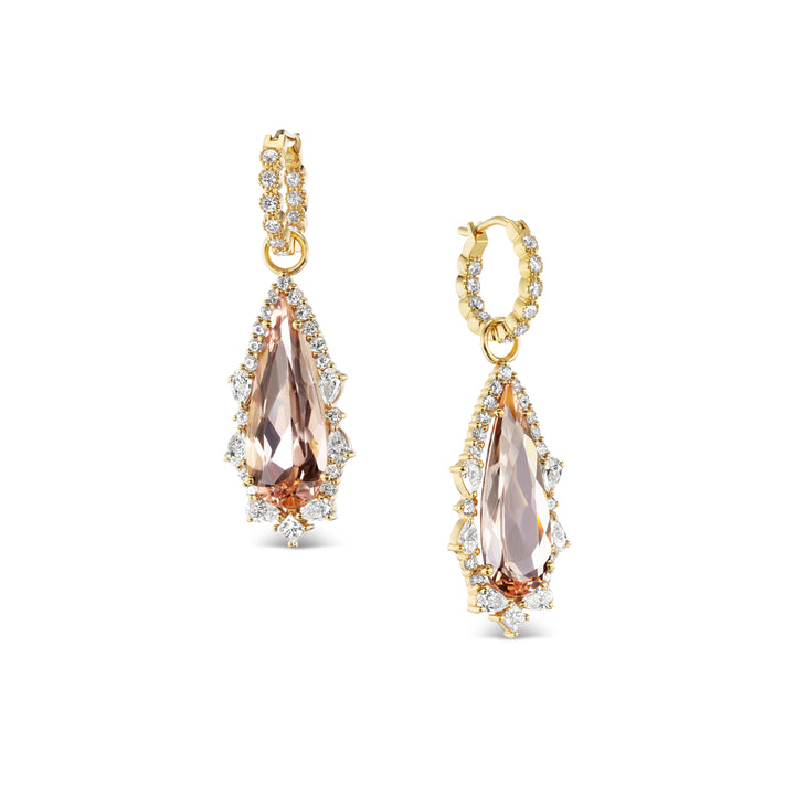 18K Yellow Gold, Pink Tourmaline "Venus" Earring Drops with Diamond Accents