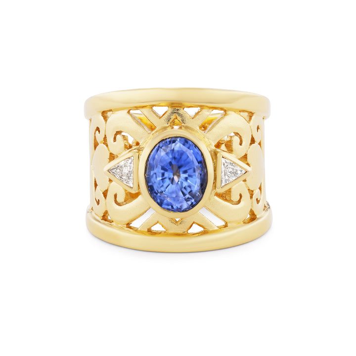 18K Yellow Gold,  "Blue Majesty" Sapphire & Diamond Ring