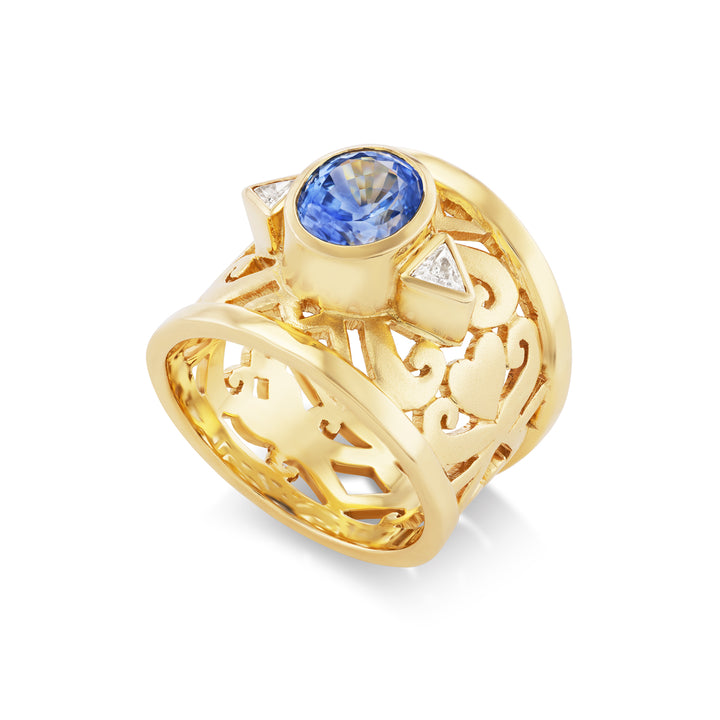 18K Yellow Gold,  "Blue Majesty" Sapphire & Diamond Ring