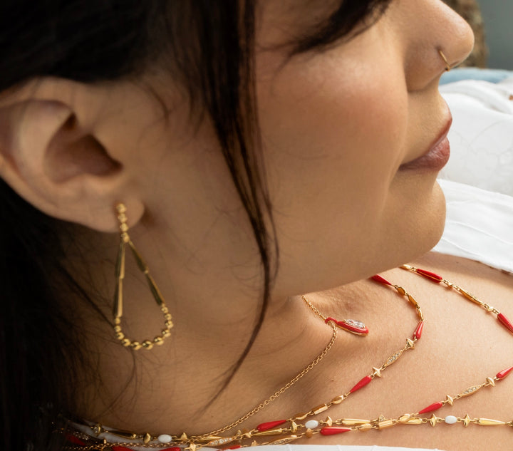 18K Yellow Gold Geometric Drop Earrings