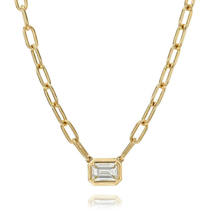 18K Yellow Gold Eleni Necklace with 2.51ct Emerald Cut Diamond