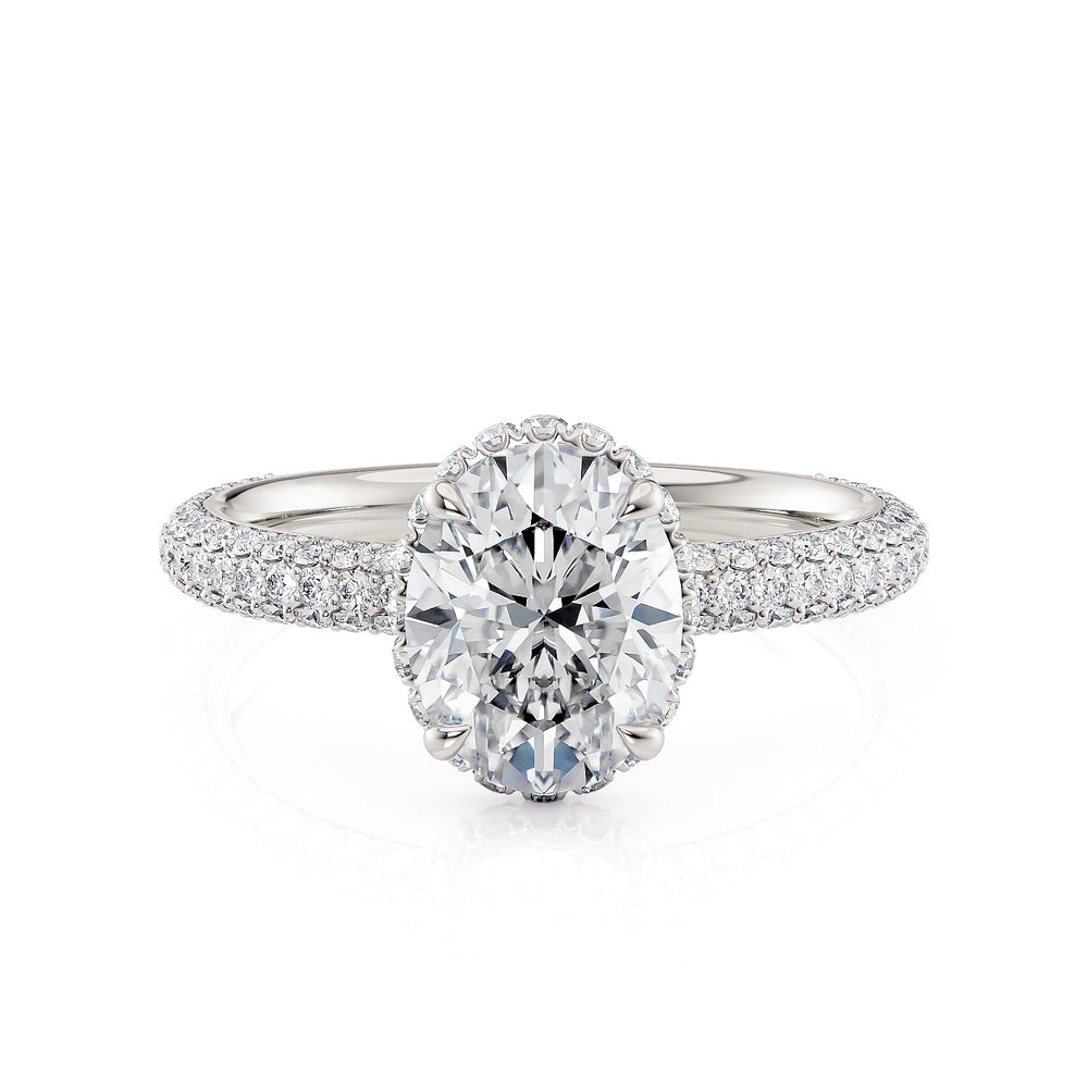 18K White Gold 1.72ct Lab-Grown Oval Cut Crown Diamond Engagement Ring Side View