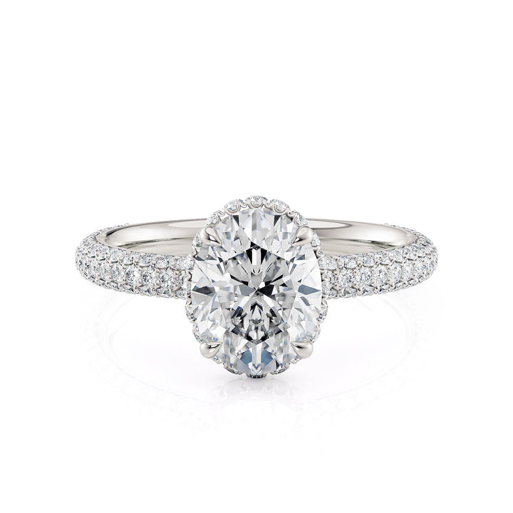 18K White Gold 1.72ct Lab-Grown Oval Cut Crown Diamond Engagement Ring Side View