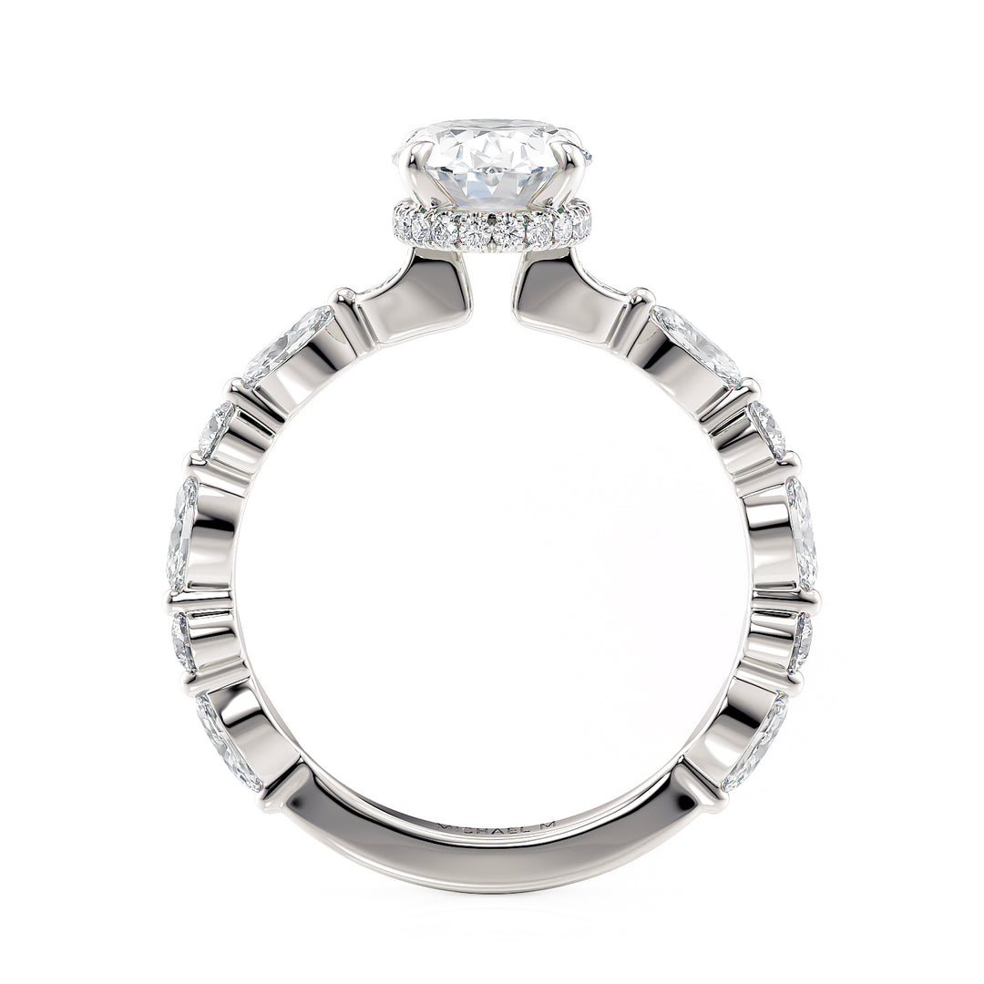 18K White Gold Mixed Shape and 2.53ct Lab-Grown Oval Cut Diamond Engagement Ring Side View