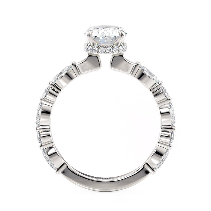 18K White Gold Mixed Shape and 2.53ct Lab-Grown Oval Cut Diamond Engagement Ring Side View