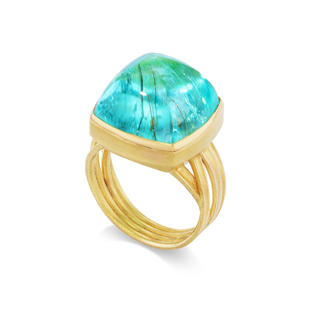 18K Yellow Gold & Cushion Mozambique Paraiba Tourmaline Ring