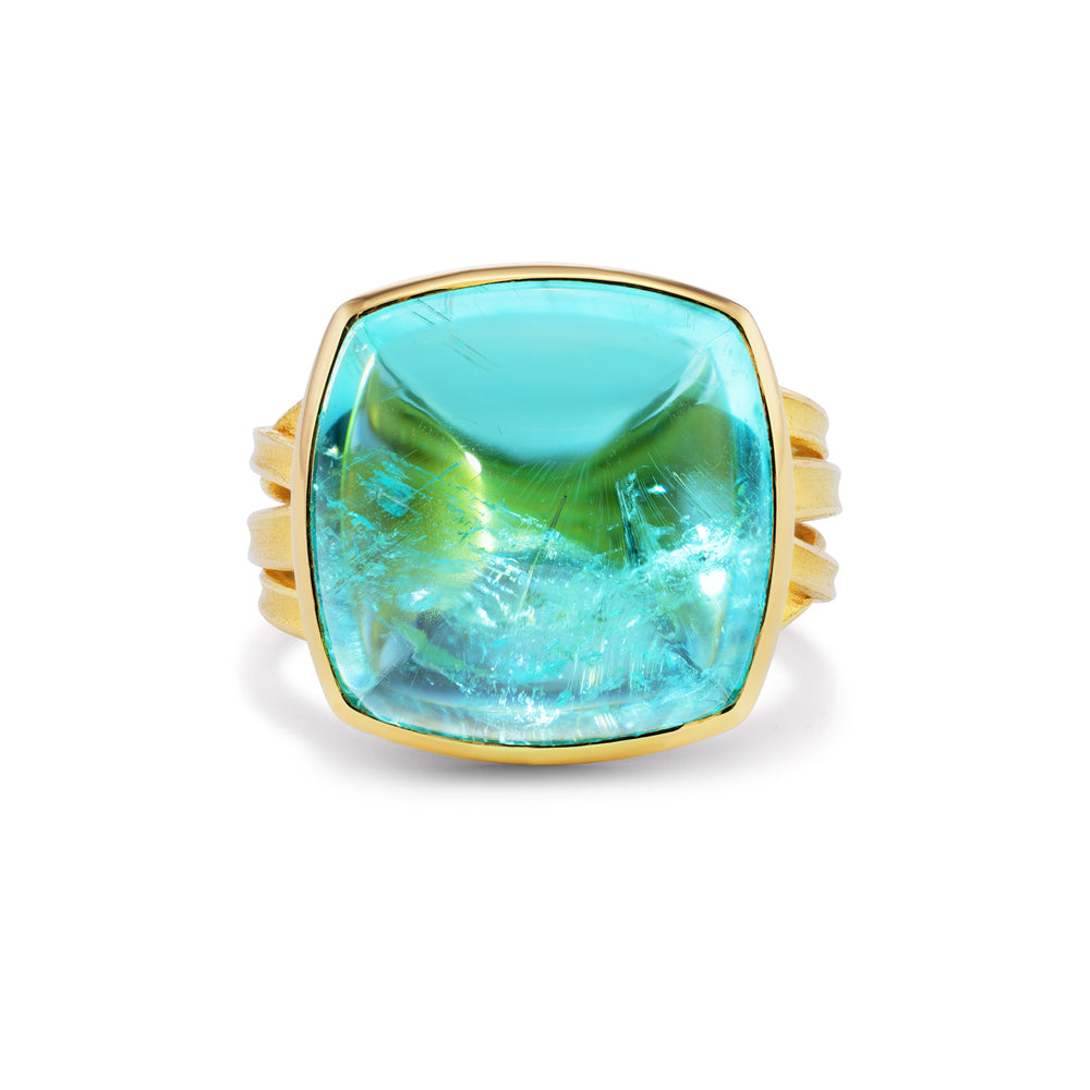 18K Yellow Gold & Cushion Mozambique Paraiba Tourmaline Ring Stone