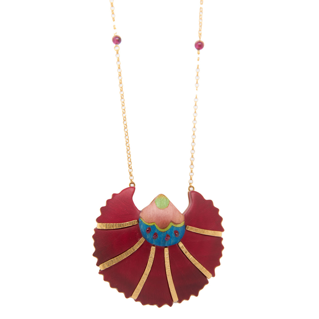 18K Yellow Gold,  Garnet and Ruby Silk Road Marquetry Necklace
