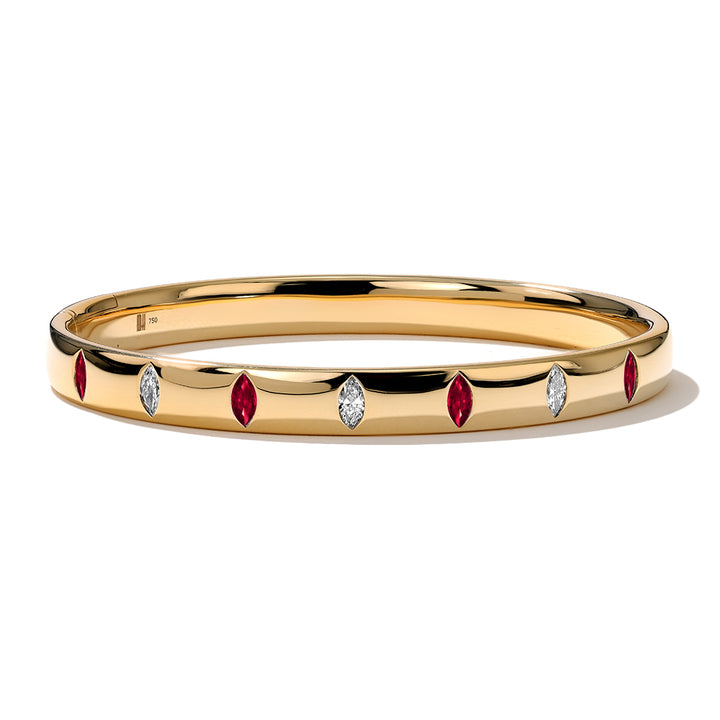 18K Yellow Gold Guardian Bangle with Rubies & Diamonds