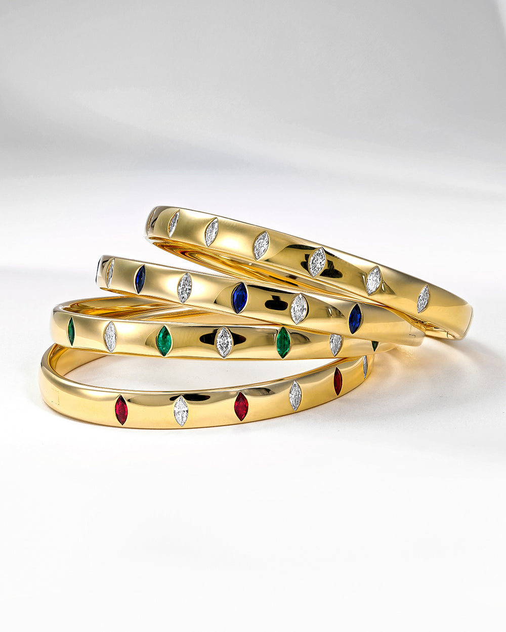 18K Yellow Gold Guardian Bangle with Rubies & Diamonds Stacked