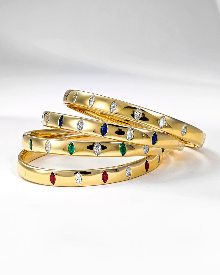 18K Yellow Gold Guardian Bangle with Rubies & Diamonds Stacked