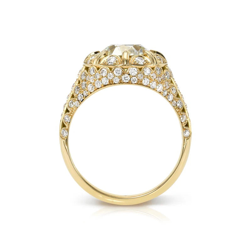 18K Yellow Gold Iris 3.26 carat Old European Cut Diamond Ring Side View