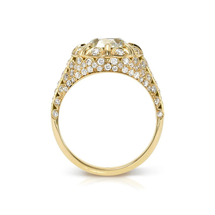 18K Yellow Gold Iris 3.26 carat Old European Cut Diamond Ring Side View