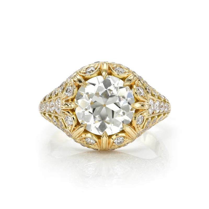 18K Yellow Gold Iris 3.26 carat Old European Cut Diamond Ring Stone