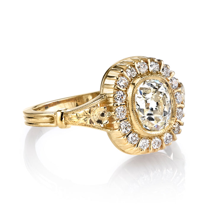 18K Yellow Gold Martine Old Mine Cut and Old European Cut Diamond Ring 