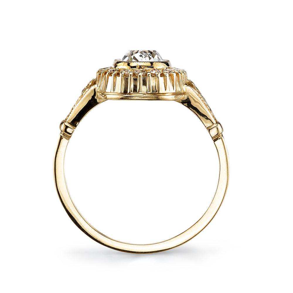 18K Yellow Gold Martine Old Mine Cut and Old European Cut Diamond Ring Side View