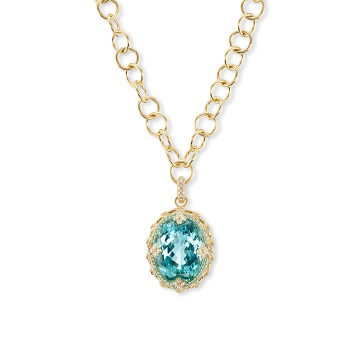 18K Yellow Gold, Namibian Tourmaline, Paraiba & Diamond "Paradise" Necklace