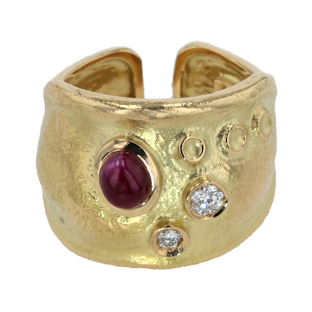 18K Yellow Gold Ruby and Diamond Ring
