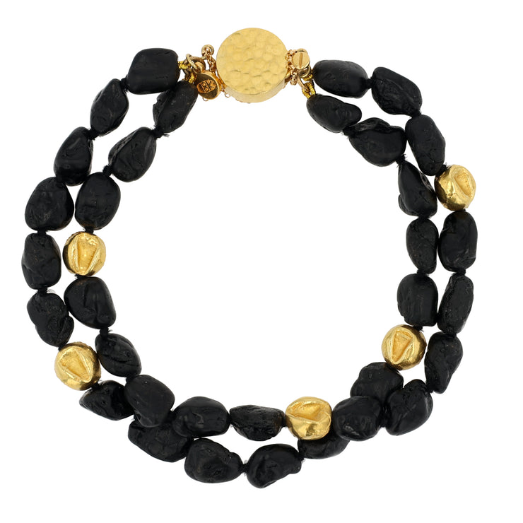 18K Yellow Gold Black Tourmaline and Gold Bead Bracelet