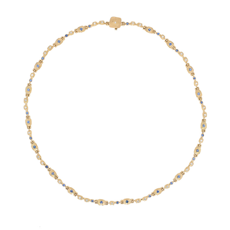 18K Yellow Gold Blue Sapphire and Diamond Necklace