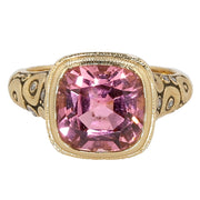 18K Yellow Gold Orchard Cushion Pink Tourmaline and Diamond Ring