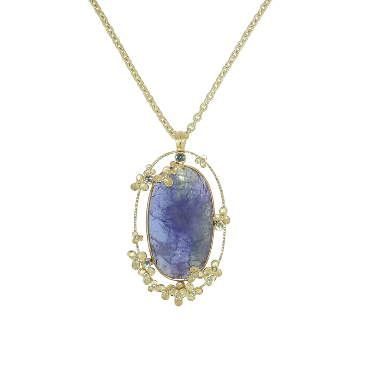 18K Yellow Gold Rose Cut Tanzanite, Sapphire and Diamond Necklace