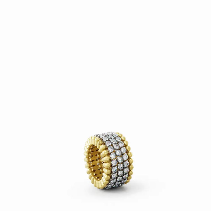 18K Yellow and White Gold Versatile Ring Bracelet with 5 Rows of Round Brilliant Cut Diamonds