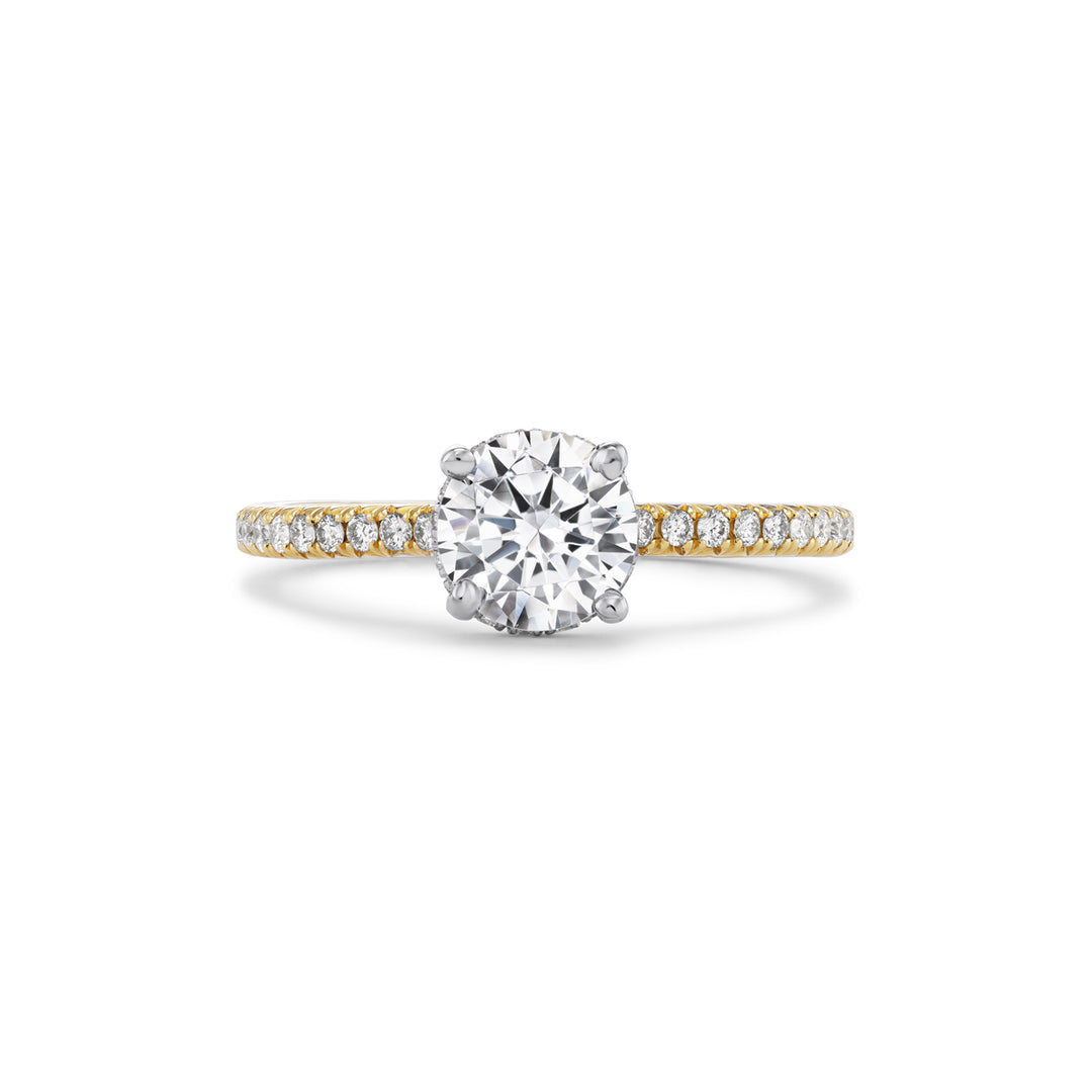 18k Yellow Gold Engagement Ring with  French set diamonds & Platinum Head for 1 ct Center Stone