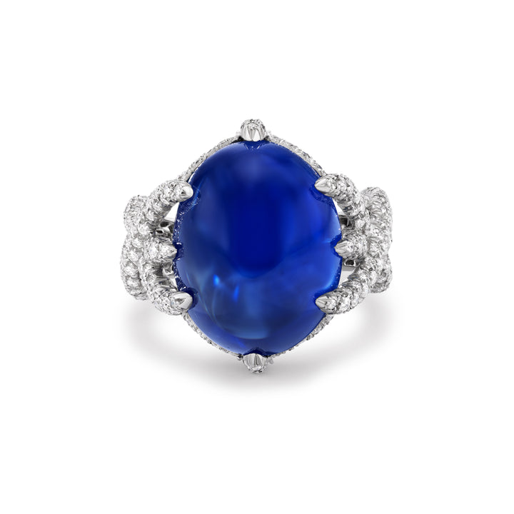Platinum Cabochon Sapphire and Diamond Ring