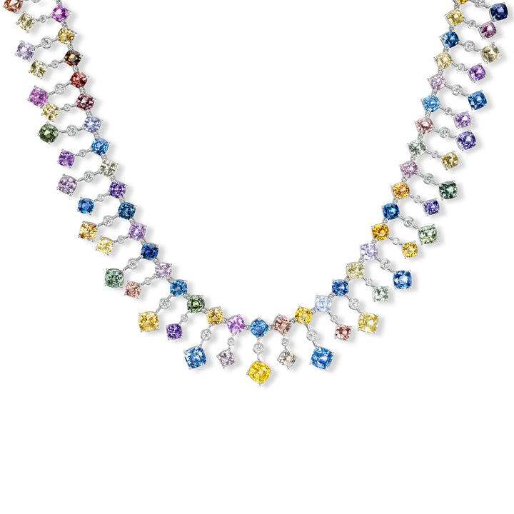 Platinum Multi-Color Sapphire and Diamond Necklace