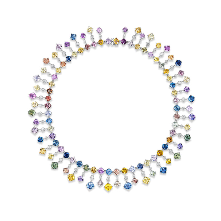 Platinum Multi-Color Sapphire and Diamond Necklace