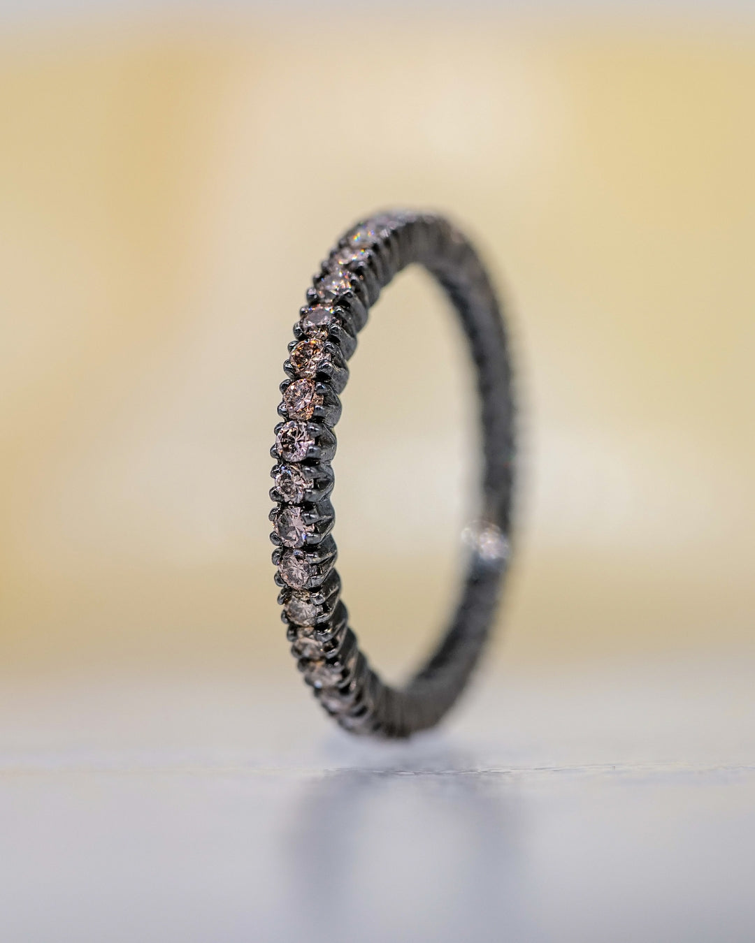 18K White Gold with Black Rhodium Prong Champagne Diamond Band