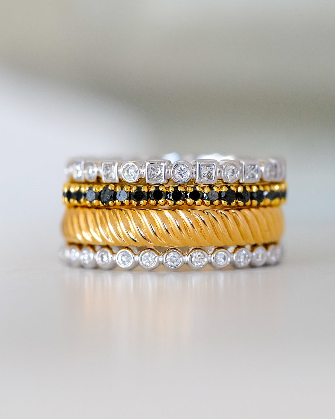 18K Yellow Gold Black Diamond Eternity Band