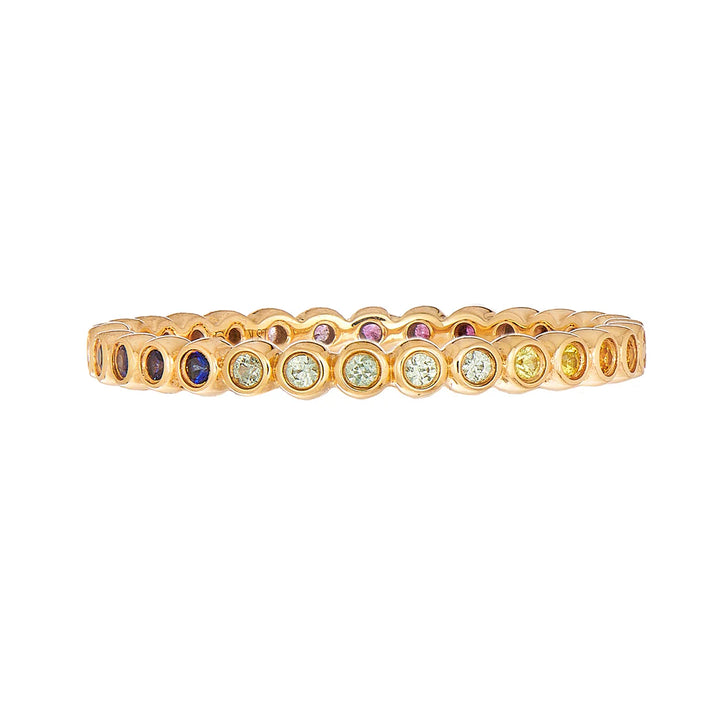 18K Yellow Gold Rainbow Sapphire Mini Bezel Eternity Band